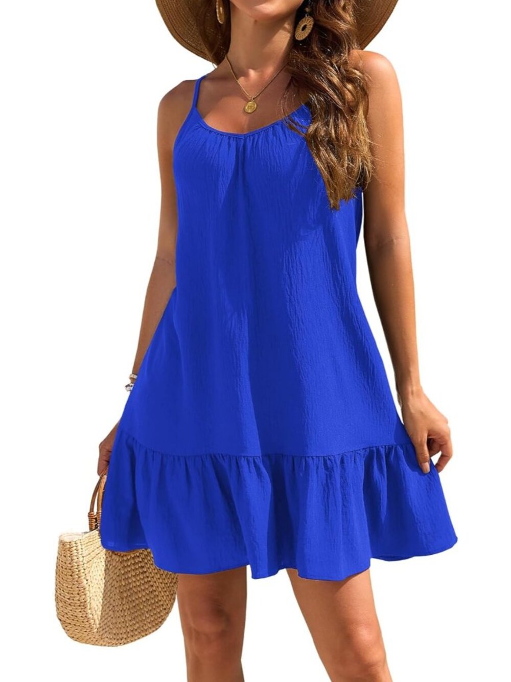 Women's Royal Blue Beach Spaghetti Straps Imported Pull On Swimsuit Cover Ups